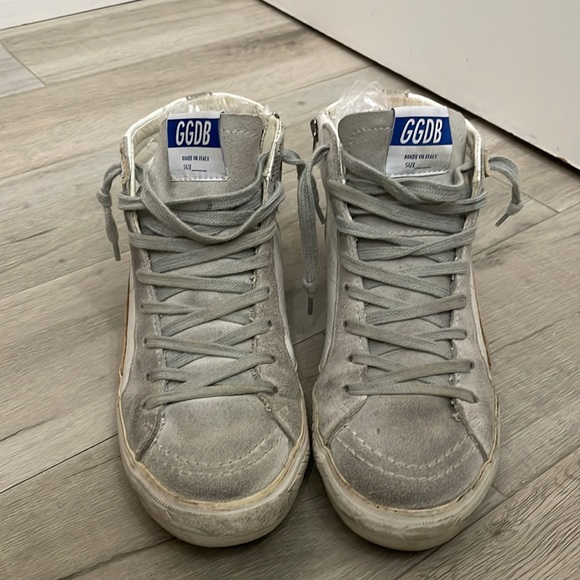Golden Goose Slide High Top Sneaker White and Gray Suede size 38 - Picture 2 of 8